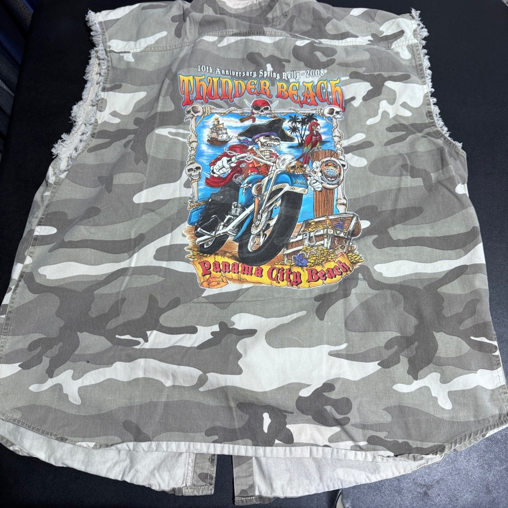 V-Twin Thunder Beach Rally Shirt Mens 2X Gray Camo Sleeveless Biker Graphic 2008